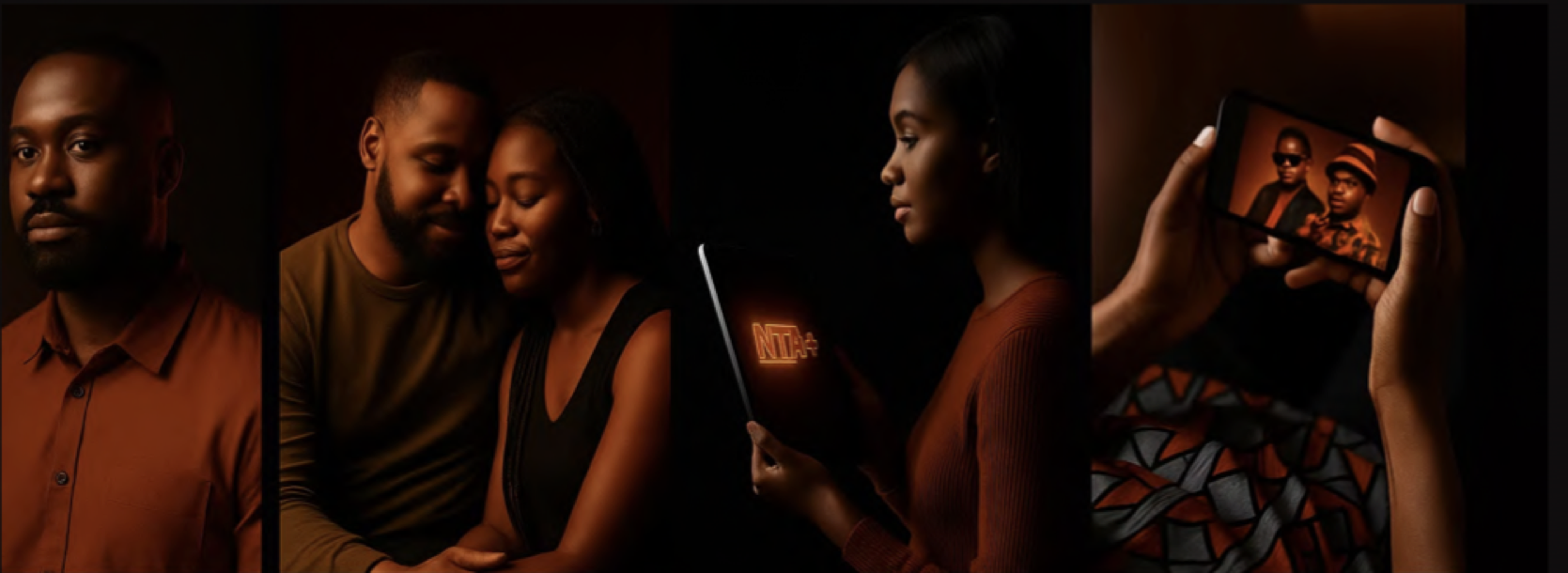 NTA+ brand photography: cinematic portraits in warm tones